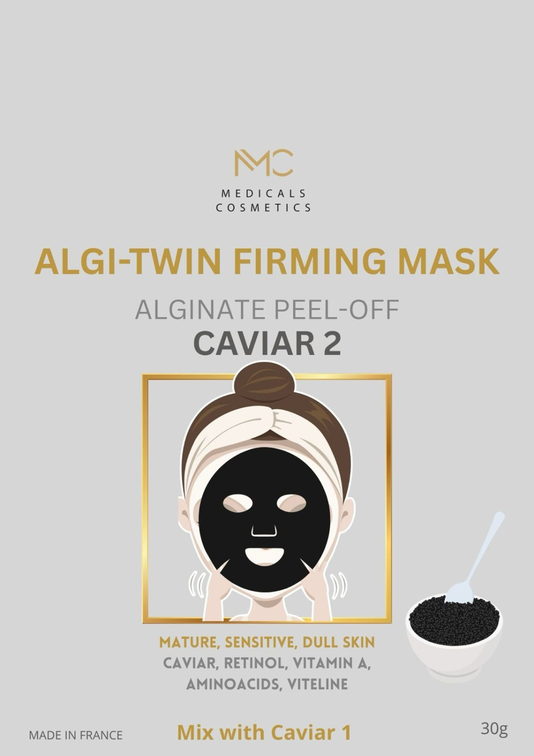 ALGINAT TWIN FIRMING CAVIAR MASK 
3 ošetrenia - Pleťová alginátová kaviárová maska s retinolom.