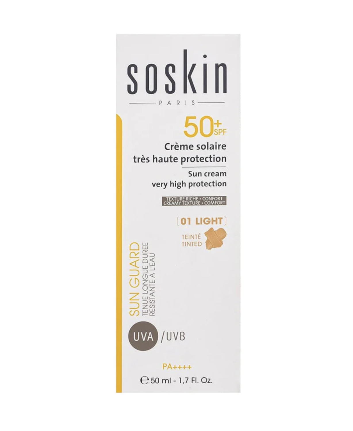 SOSKIN SUN CREAM SPF 50+ TINTED 
tónovací opaľovací krém PA++++<br>(01 Light) 50ml