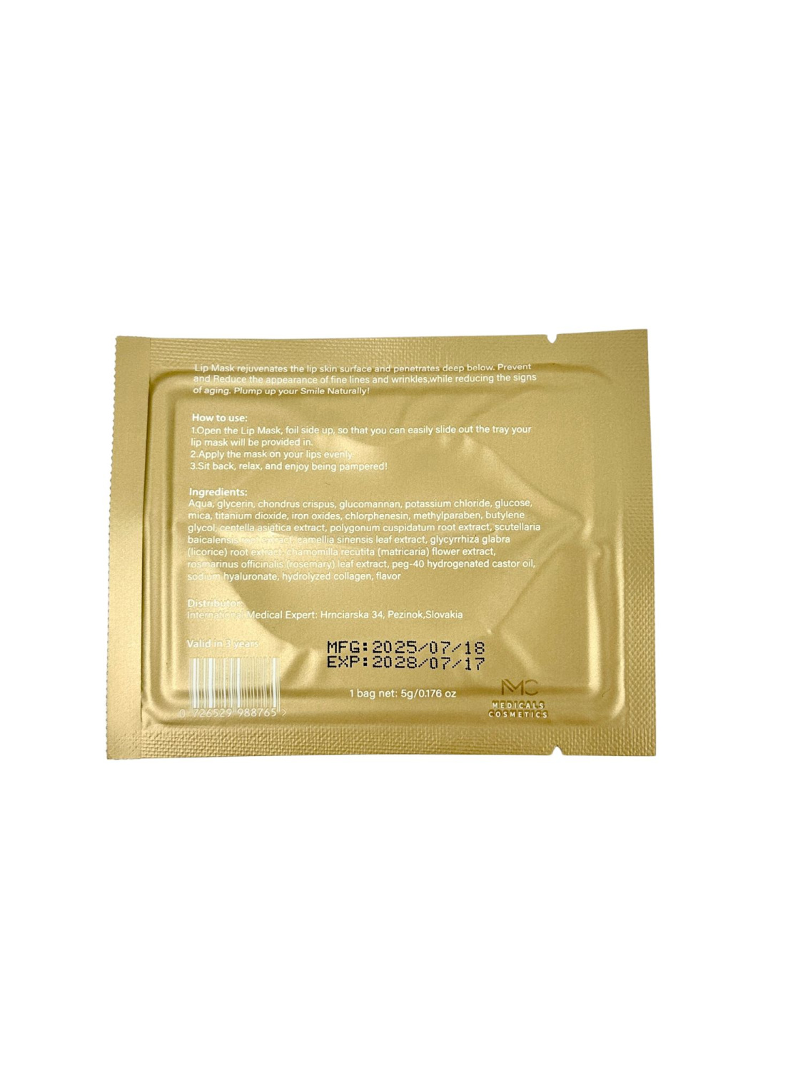 MEDICALS COSMETICS QUEEN COLLAGEN LIP MASK 
Hydrogélová maska Medicals Cosmetics na pery s kolagénom