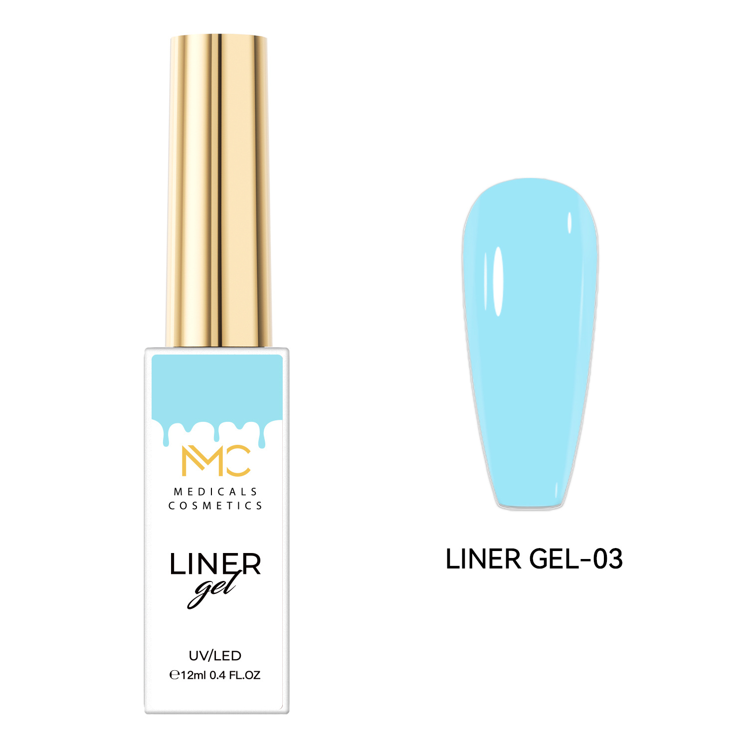 REGULAR LINER GEL 03 - PROFESSIONAL MEDICALS COSMETICS - BLUE 
Vysoko pigmentovaný UV/LED gél na precízne zdobenie nechtov v sviežom tyrkysovom odtieni
