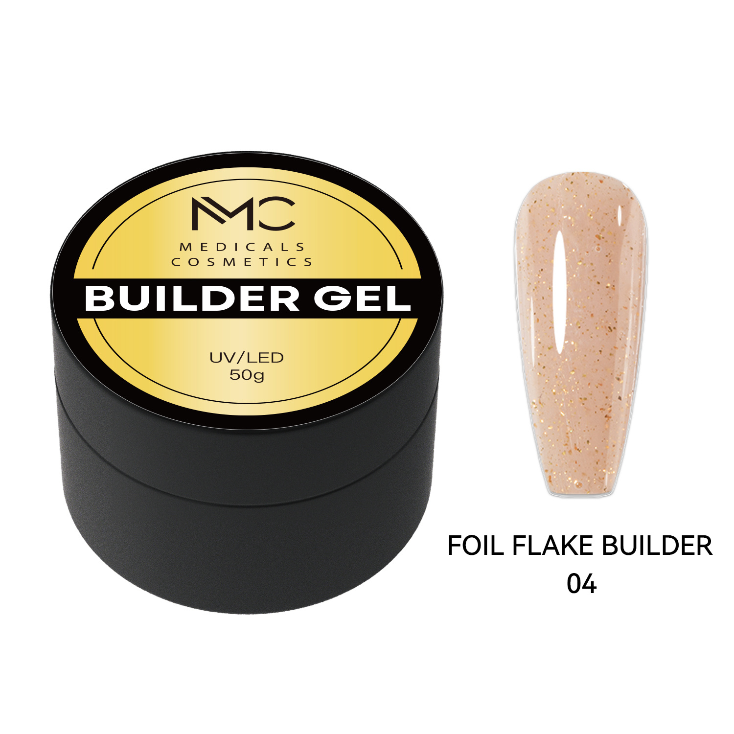 BUILDER GEL FOIL FLAKE - PROFESSIONAL MEDICALS COSMETICS - GLITTER BROWN 
Číry hnedý modelovací gél na nechty s jemnými striebornými fóliovými vločkami