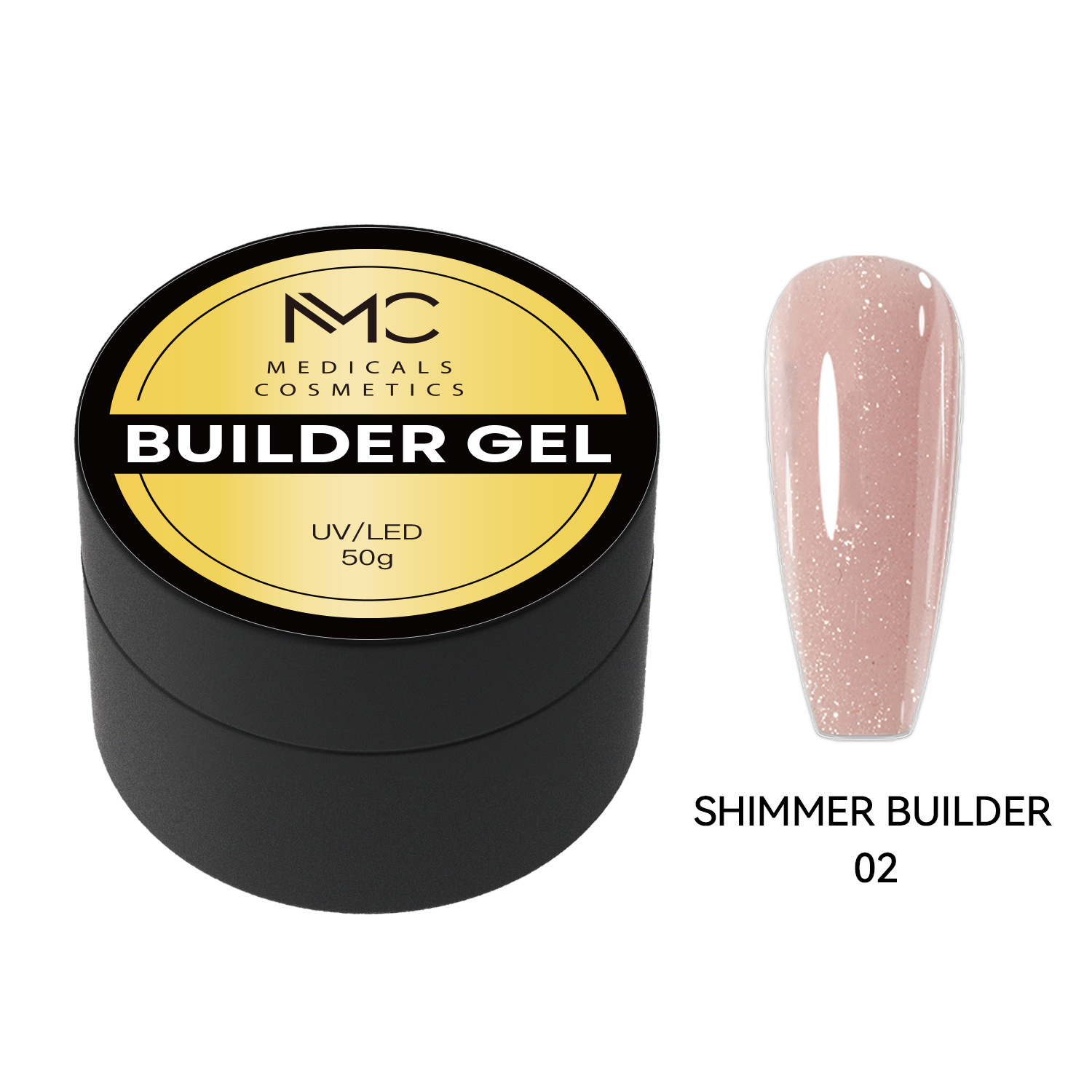 BUILDER GEL SHIMMER - PROFESSIONAL MEDICALS COSMETICS - PINK WHITE 
Bieloružový modelovací gél na nechty s jemnými trblietkami