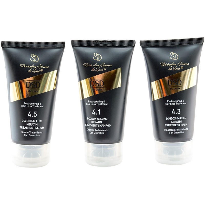 DSD SIMONE DE LUXE KERATIN TRAVEL SET 
4.1 + 4.3 + 4.5 Travel set na vlasy s keratínom. Obnovujúci šampón, sérum a maska s keratínom. Luxusné vlasy na každý krok a na Vaše cesty.