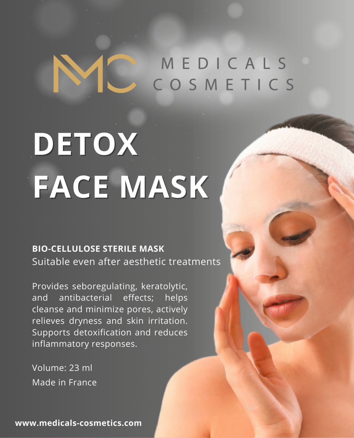 DETOXIFYING STERILE BIO-CELLULOSE FACIAL MASK MEDICALS COSMETICS 
Pleťová sterilná detoxikačná maska Medicals Cosmetics - Antibakteriálna maska z biocelulózy