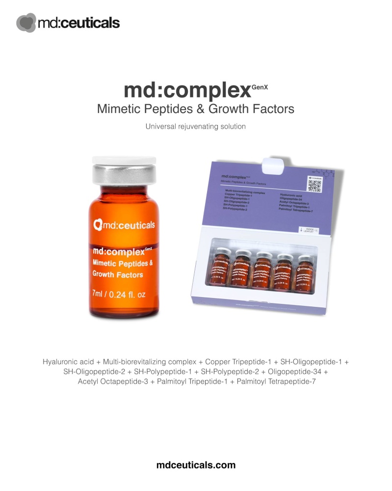 MD:Complex GENX Mimetic Peptides & Grownh Factor 5 x 5 ml.<br> Mezoterapia s peptidmi. Omladzuje, reštartuje pleť až na bunkovej úrovni DNA.